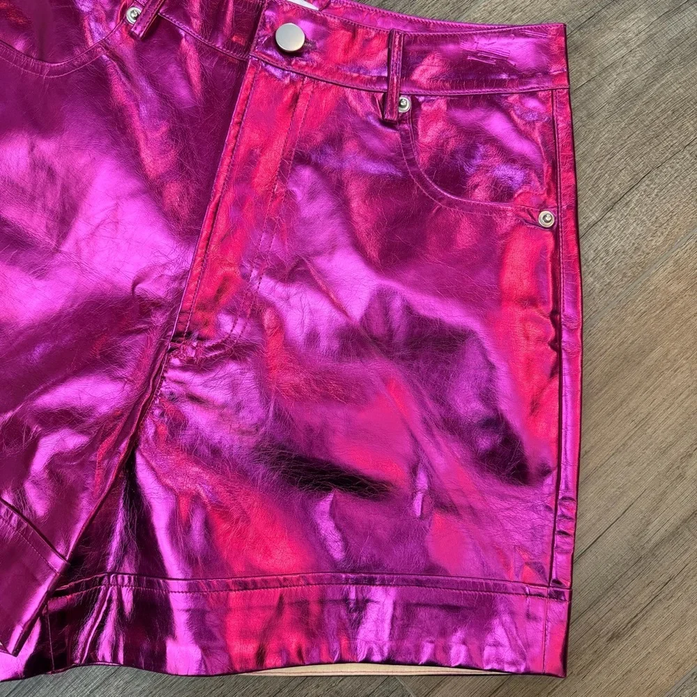 Buddy Love Court High-Waisted Metallic Shorts Womens 26 Shiny Fuchsia Barbiecore